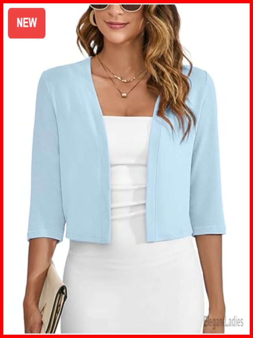 Women's Thin Shrug 3/4 Sleeve Lightweight Cropped Cardigan Open Front